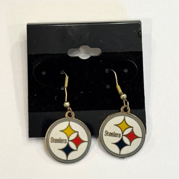 Vintage 90s NFL Pittsburgh Steelers Football Earrings Jewlery Peter David Inc - Picture 1 of 5